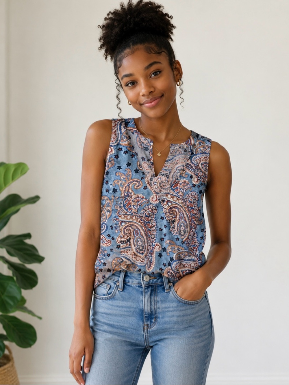 Heartloom Blue & Brown Paisley Halter Camisole